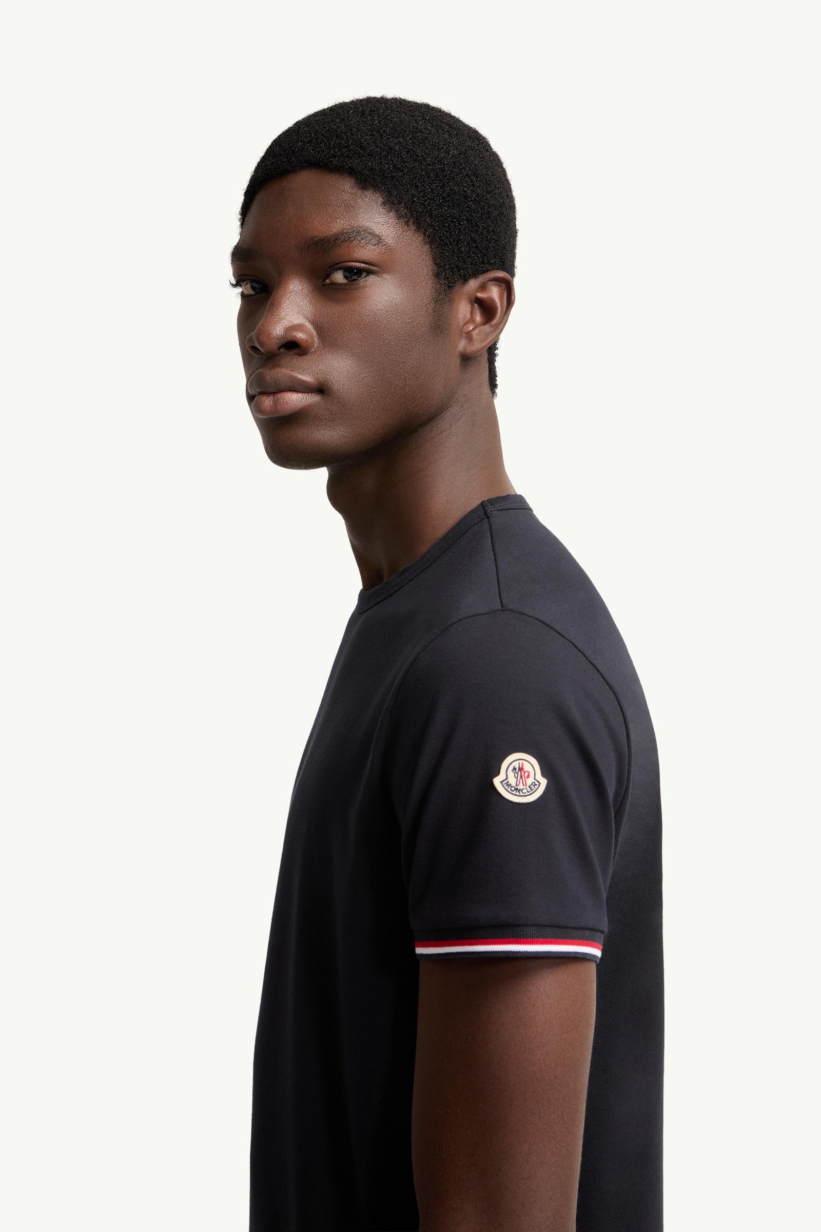 Moncler Tricolor-Trimmed Cotton T-Shirt Night Blue Night Blue