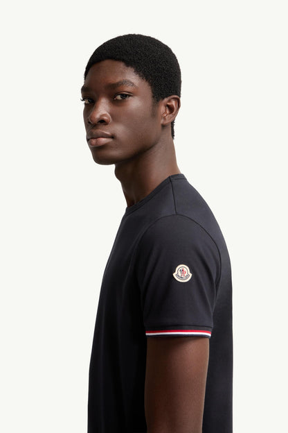 Moncler Tricolor-Trimmed Cotton T-Shirt Night Blue Night Blue