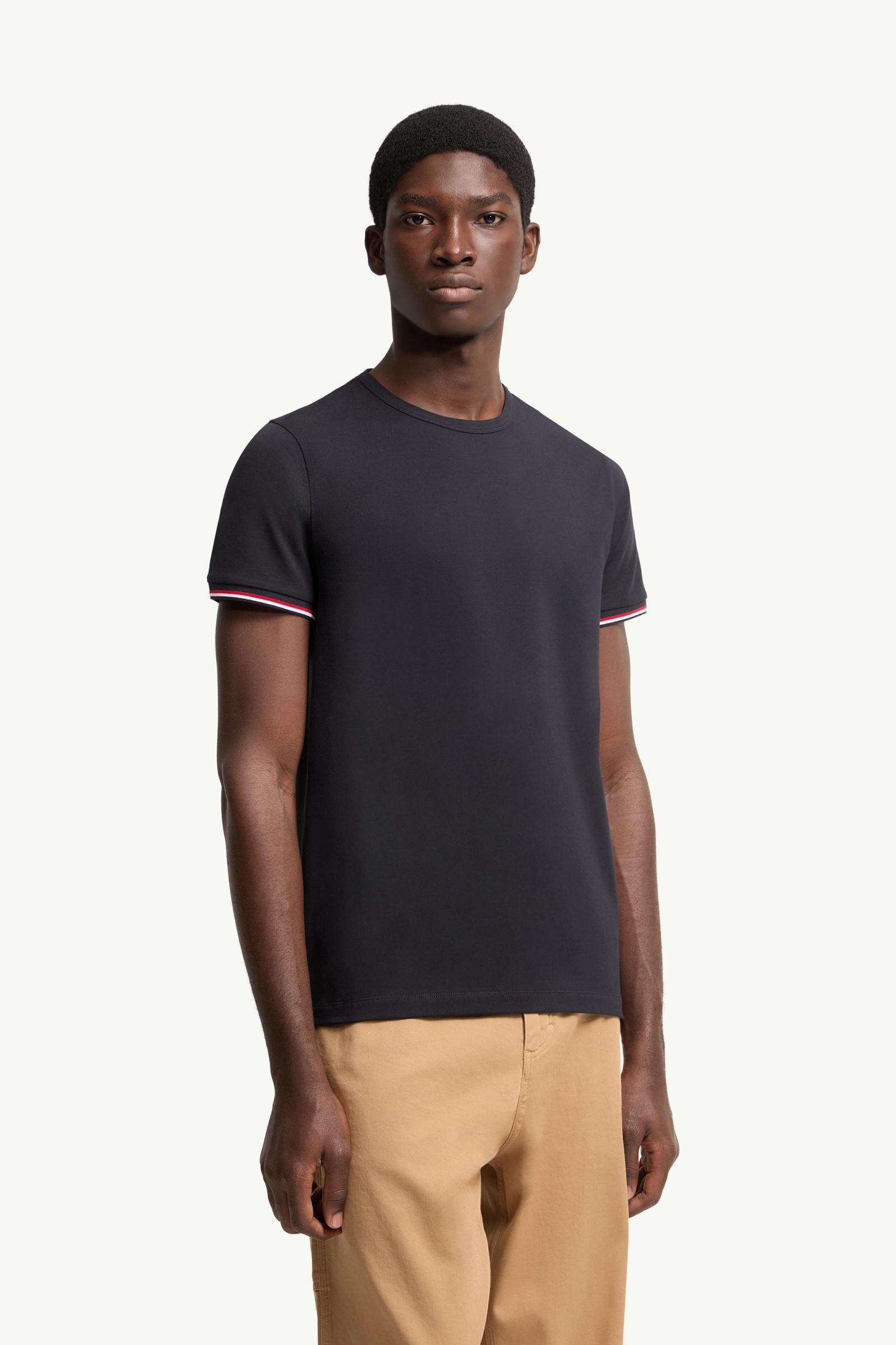 Moncler Tricolor-Trimmed Cotton T-Shirt Night Blue Night Blue