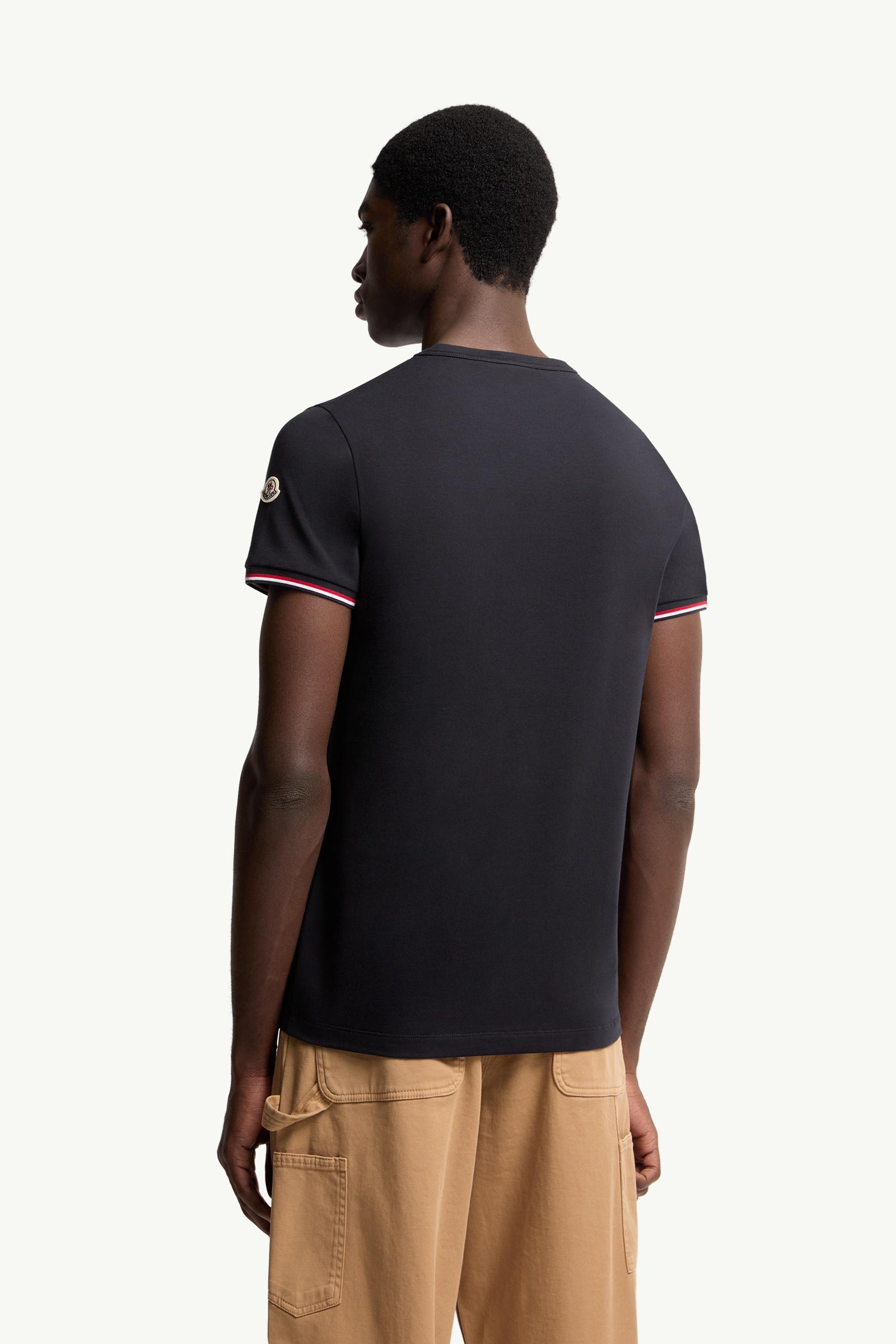 Moncler Tricolor-Trimmed Cotton T-Shirt Night Blue Night Blue