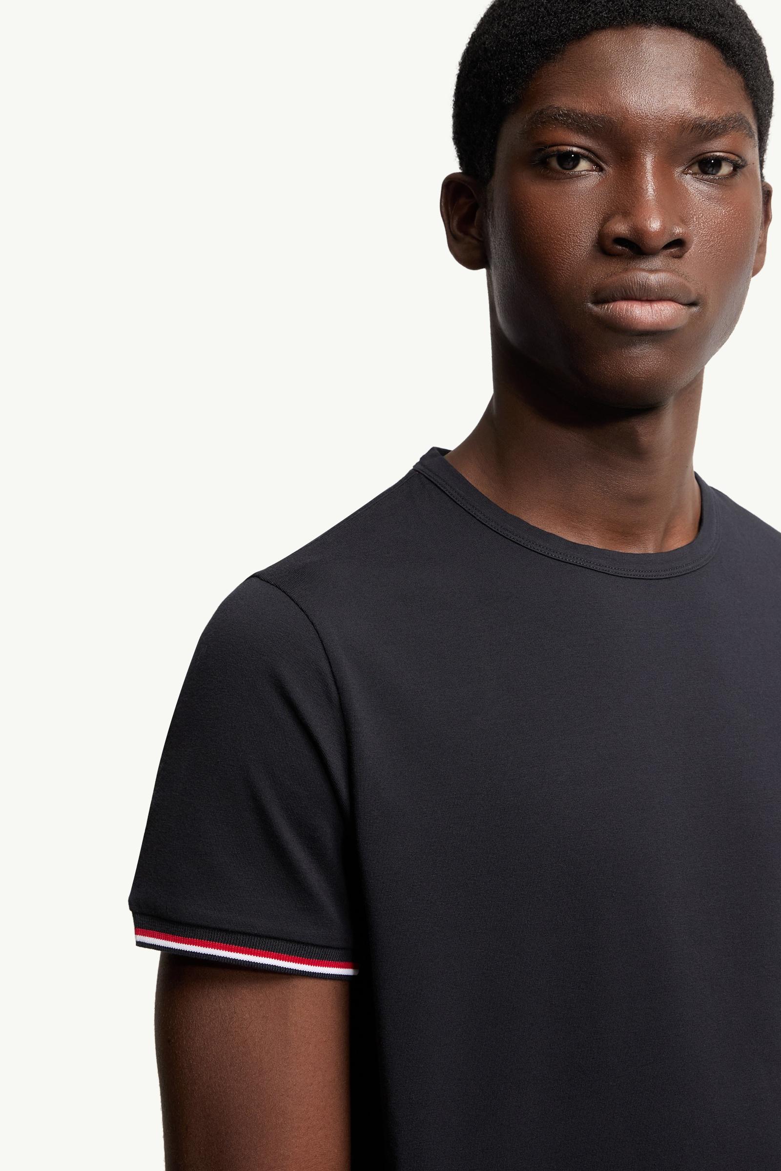 Moncler Tricolor-Trimmed Cotton T-Shirt Night Blue Night Blue