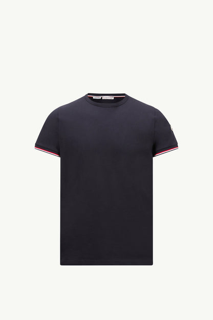 Moncler Tricolor-Trimmed Cotton T-Shirt Night Blue Night Blue