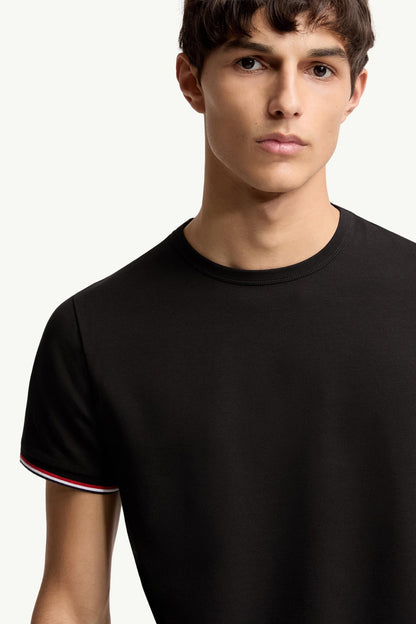 Moncler Tricolor-Trimmed Cotton T-Shirt Black Black