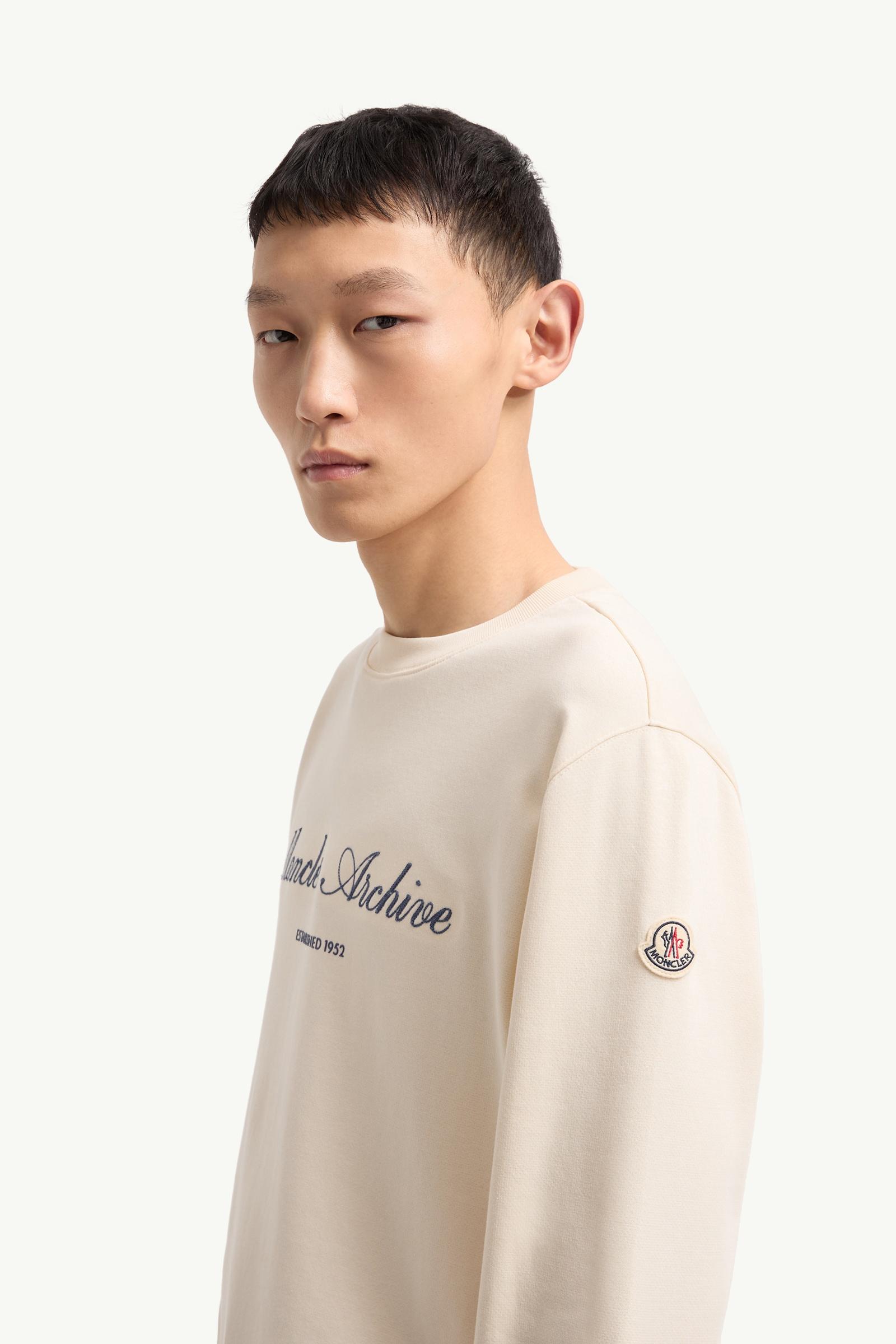 Moncler Cotton Blend Logo Sweatshirt White Ivory White Ivory