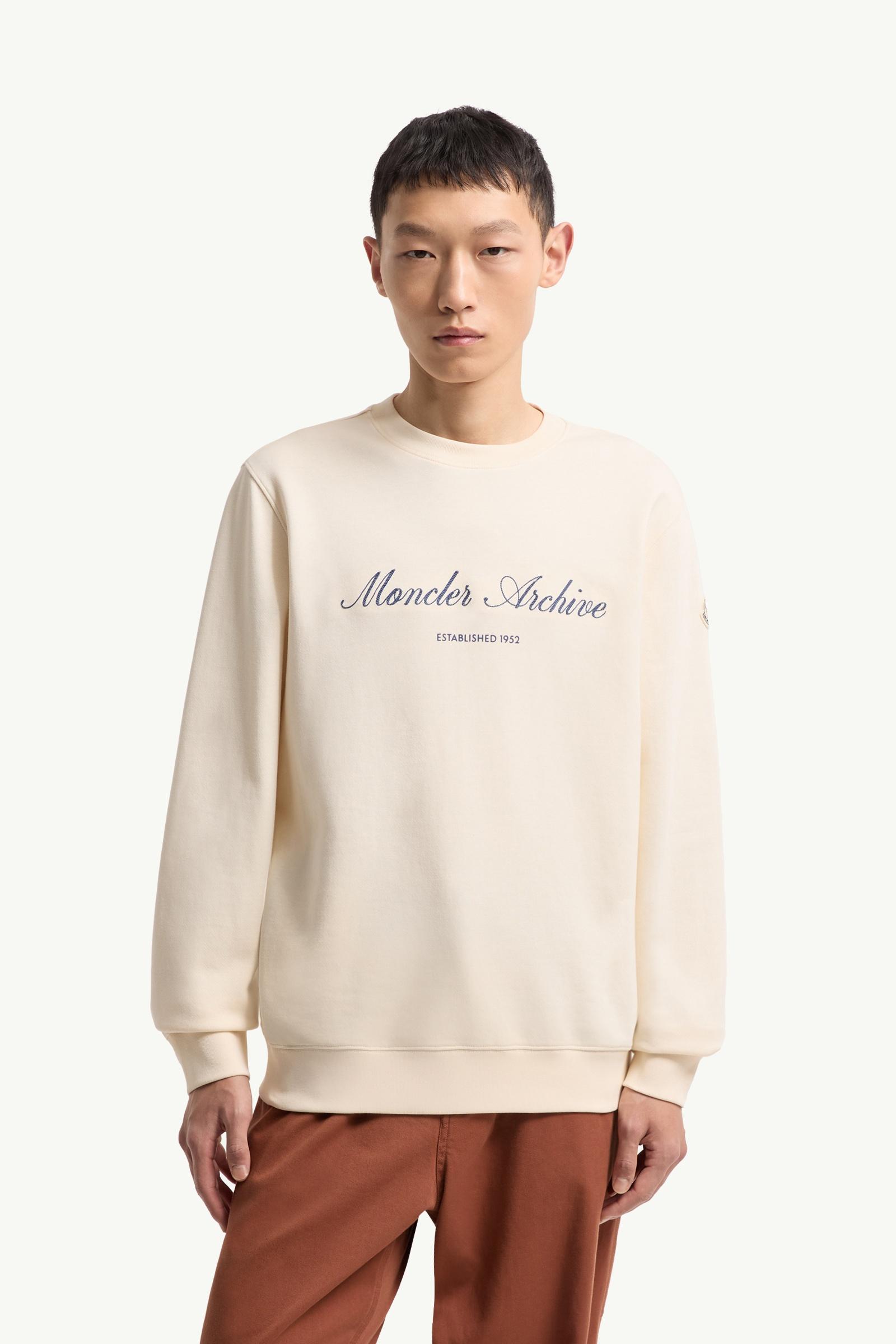 Moncler Cotton Blend Logo Sweatshirt White Ivory White Ivory
