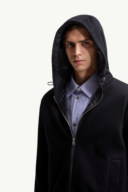 Moncler Leather Logo Cotton Blend Zip-Up Hoodie Dark Blue Dark Blue