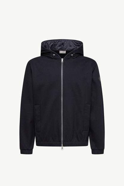 Moncler Leather Logo Cotton Blend Zip-Up Hoodie Dark Blue Dark Blue