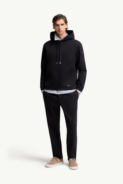 Moncler Leather Logo Cotton Blend Hoodie Dark Blue Dark Blue
