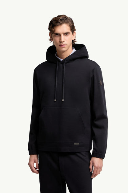 Moncler Leather Logo Cotton Blend Hoodie Dark Blue Dark Blue