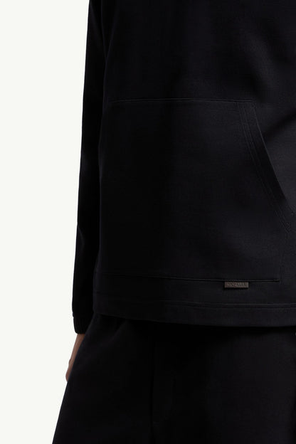 Moncler Leather Logo Cotton Blend Hoodie Dark Blue Dark Blue