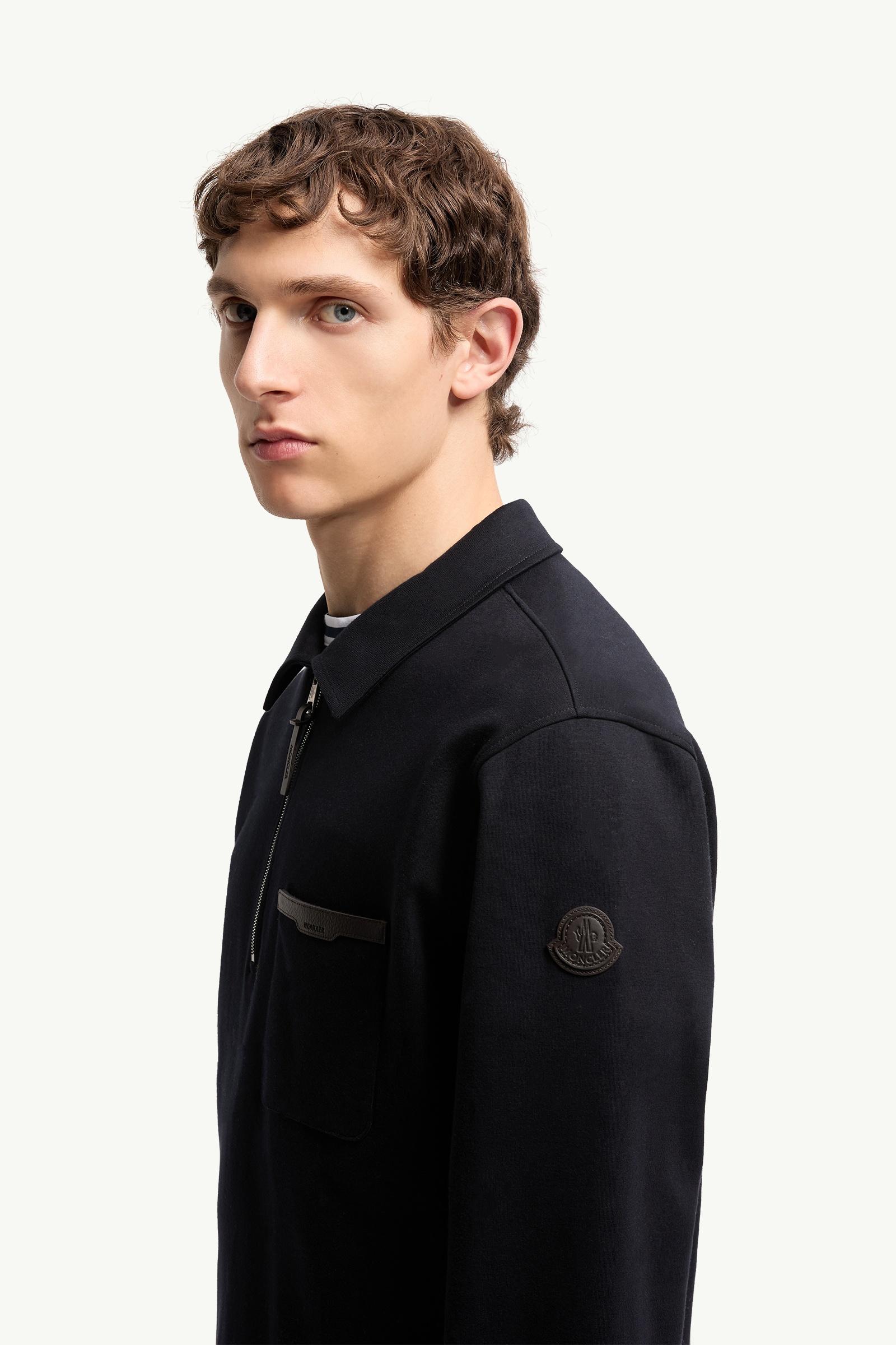 Moncler Leather Logo Cotton Blend Half-Zipper Sweatshirt Dark Blue Dark Blue