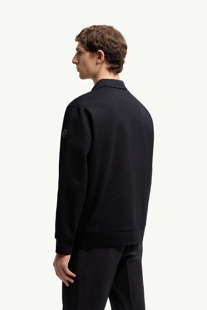 Moncler Leather Logo Cotton Blend Half-Zipper Sweatshirt Dark Blue Dark Blue