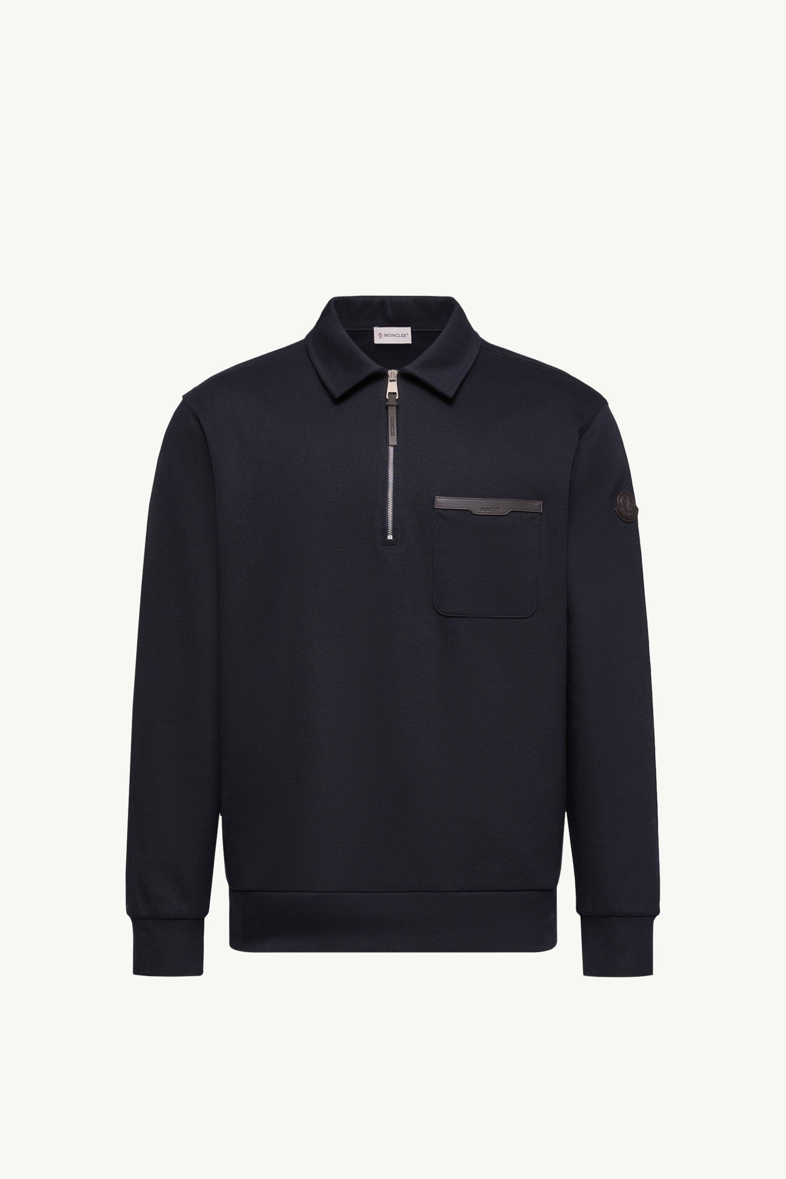 Moncler Leather Logo Cotton Blend Half-Zipper Sweatshirt Dark Blue Dark Blue