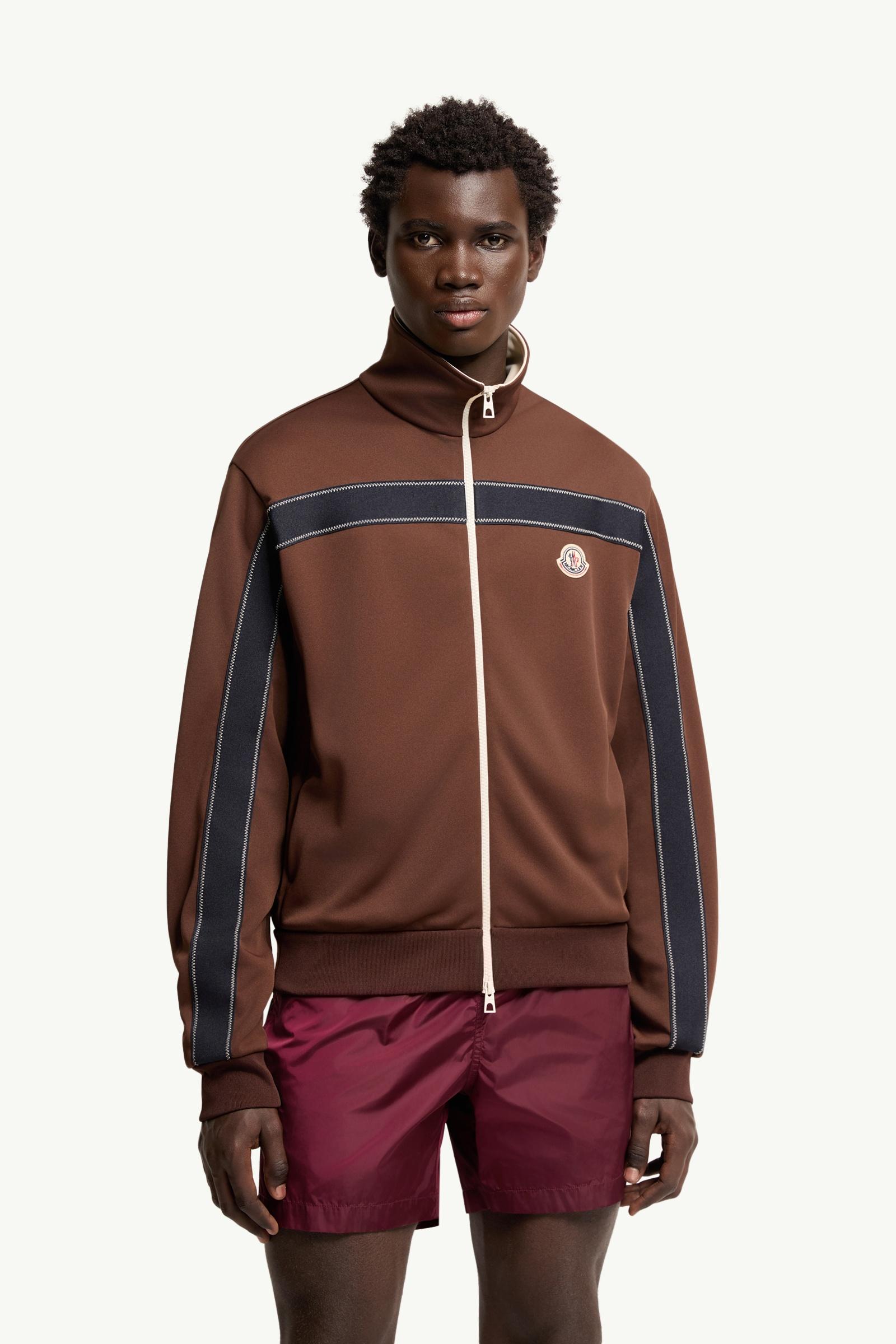 Moncler Topstitched Turtleneck Zip-Up Sweatshirt Brown Brown