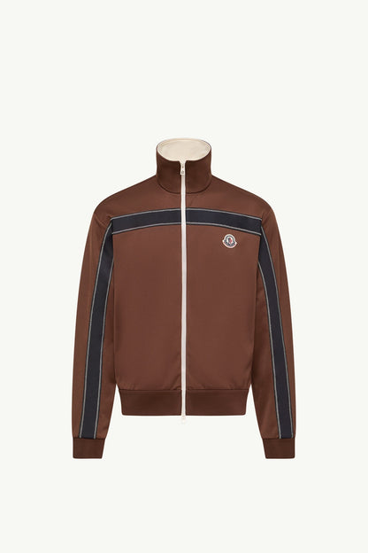Moncler Topstitched Turtleneck Zip-Up Sweatshirt Brown Brown