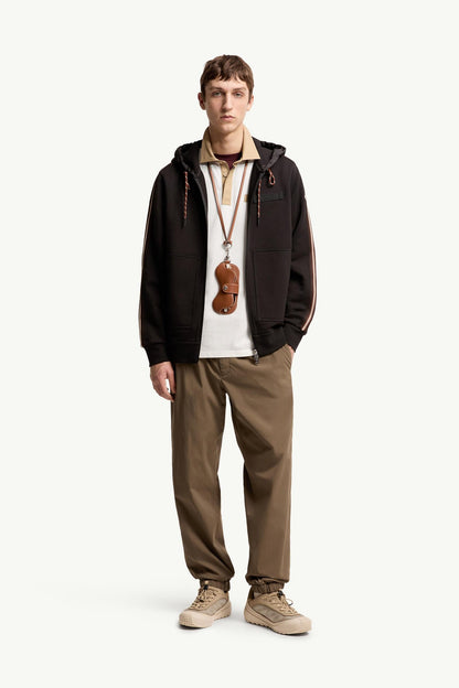 Moncler Striped Logo Cotton Hoodie Black Black