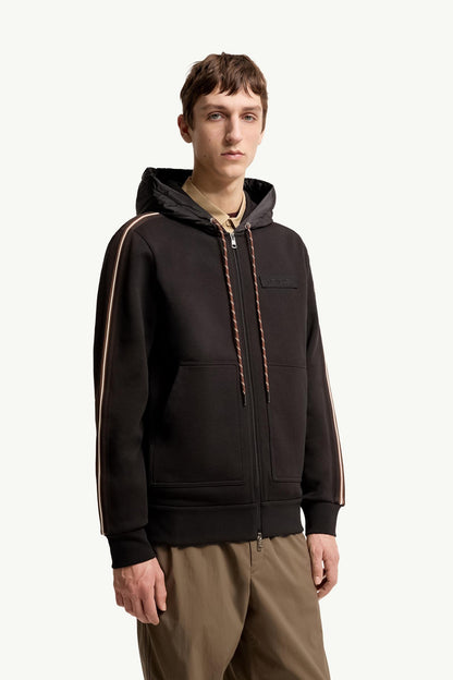 Moncler Striped Logo Cotton Hoodie Black Black