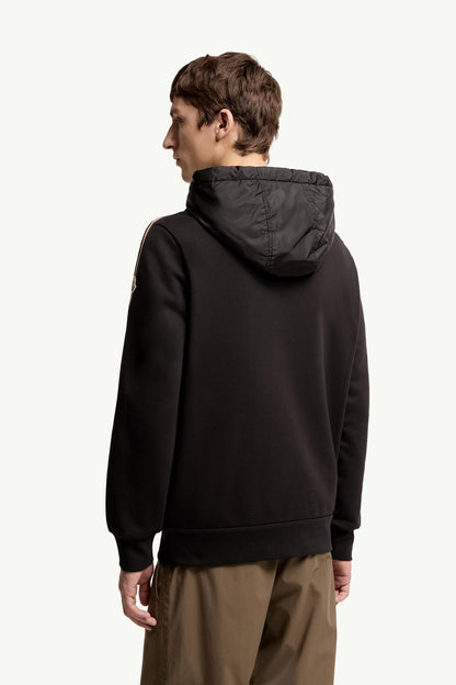 Moncler Striped Logo Cotton Hoodie Black Black