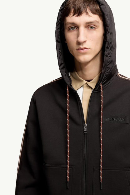 Moncler Striped Logo Cotton Hoodie Black Black