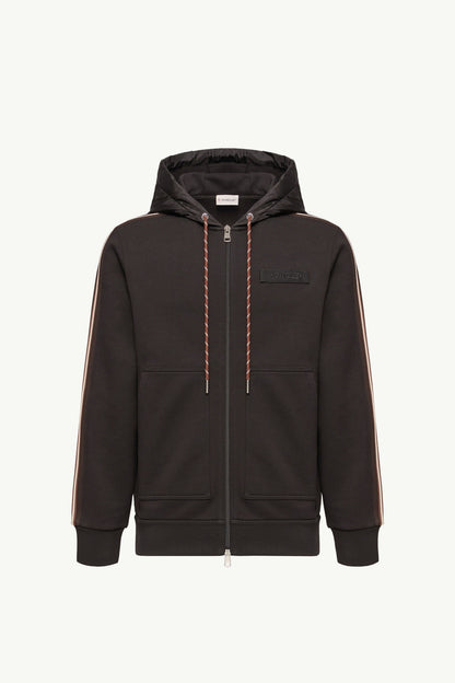 Moncler Striped Logo Cotton Hoodie Black Black