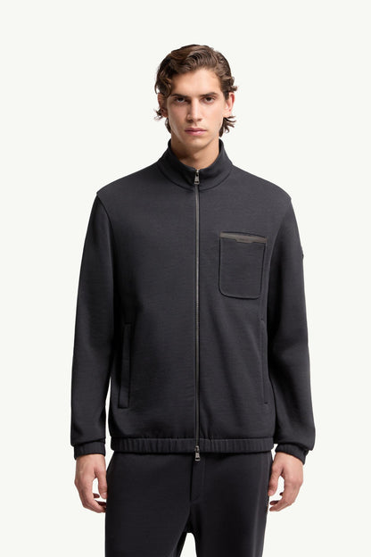 Moncler Cotton Blend Zip-Up Sweatshirt Dark Blue Dark Blue
