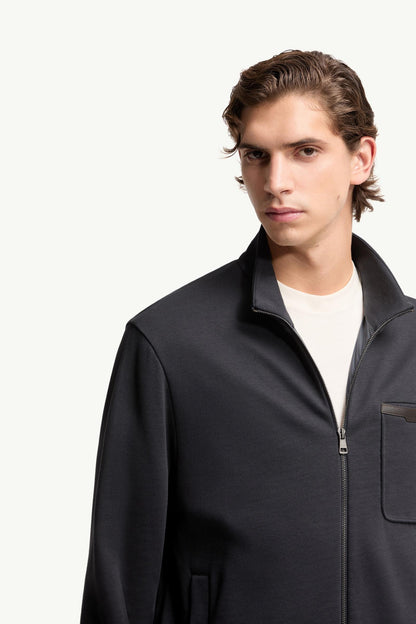 Moncler Cotton Blend Zip-Up Sweatshirt Dark Blue Dark Blue