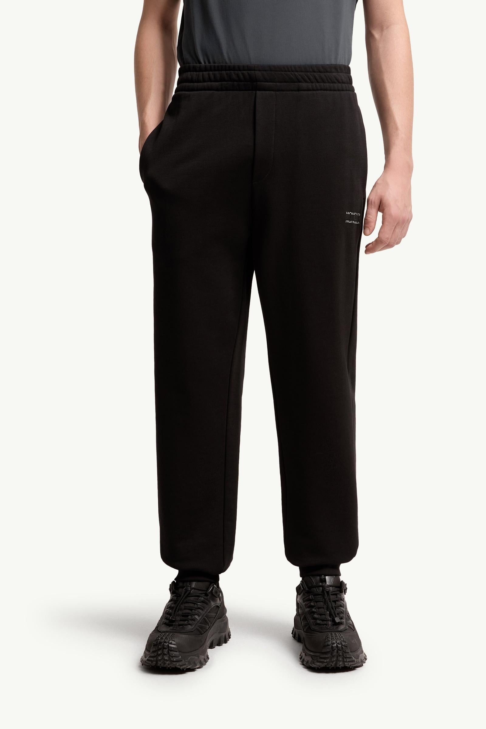 Moncler Logo Cotton Fleece Sweatpants Black Black