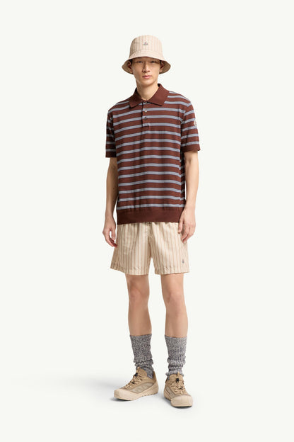 Moncler Striped Cotton Polo Shirt Blue & Brown Blue & Brown