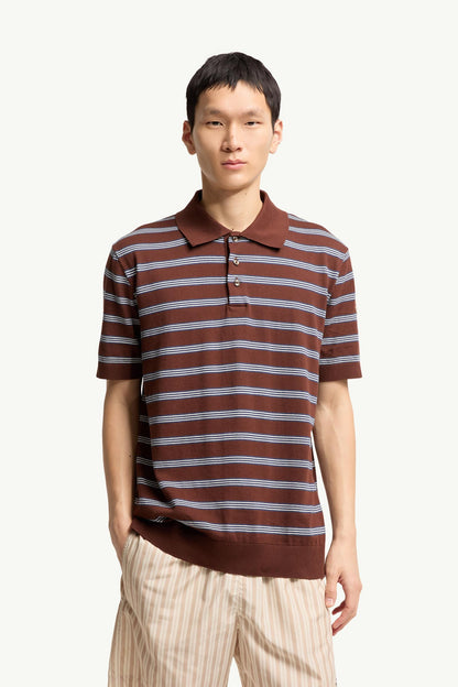Moncler Striped Cotton Polo Shirt Blue & Brown Blue & Brown