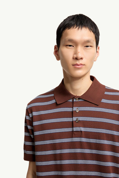 Moncler Striped Cotton Polo Shirt Blue & Brown Blue & Brown