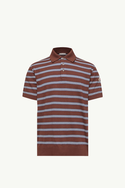 Moncler Striped Cotton Polo Shirt Blue & Brown Blue & Brown