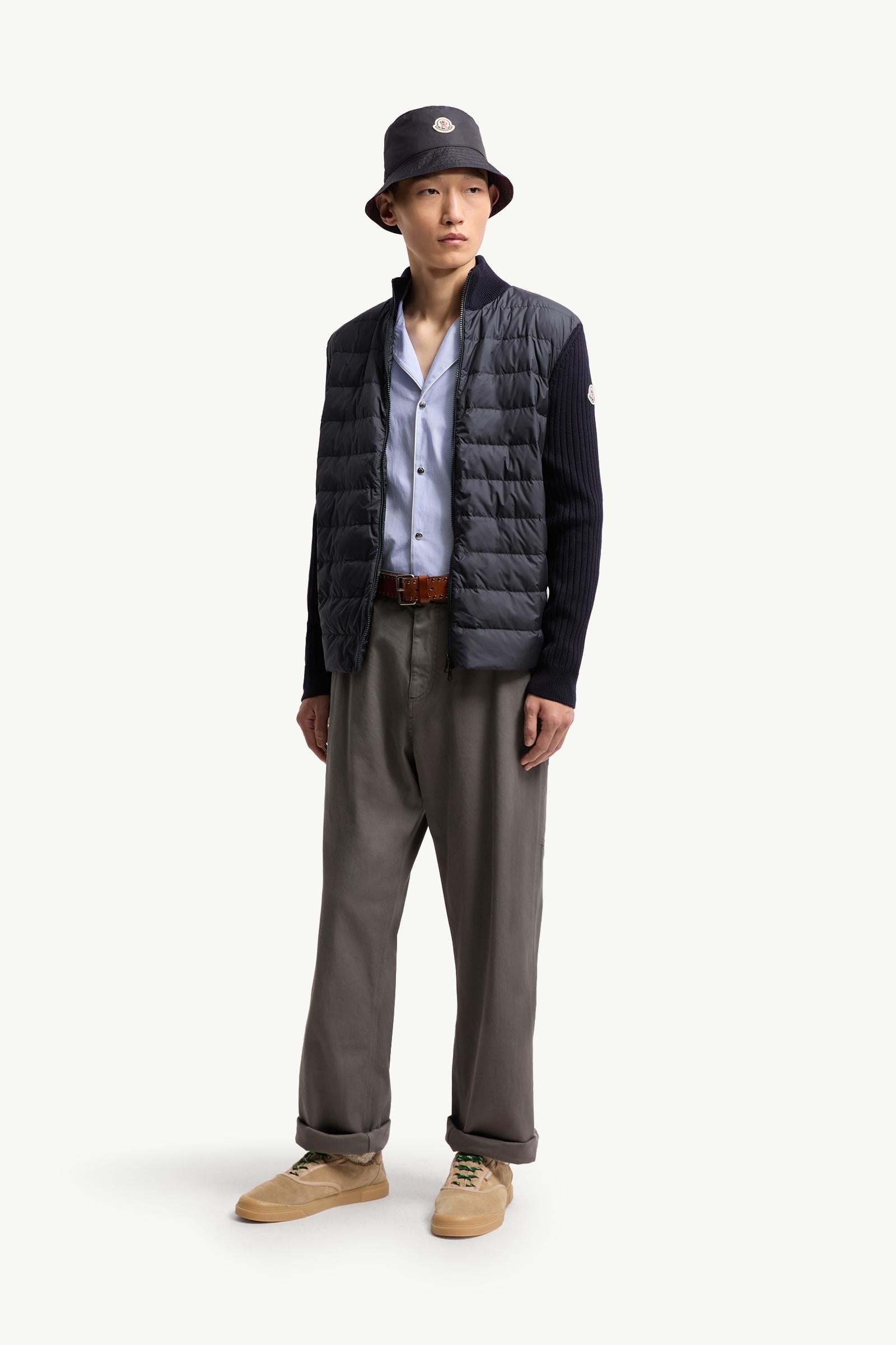 Moncler Padded Wool Zip-Up Cardigan Navy Blue Navy Blue