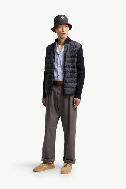 Moncler Padded Wool Zip-Up Cardigan Navy Blue Navy Blue