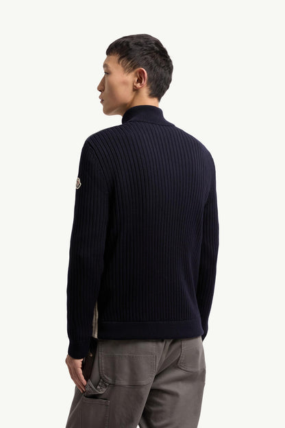 Moncler Padded Wool Zip-Up Cardigan Navy Blue Navy Blue