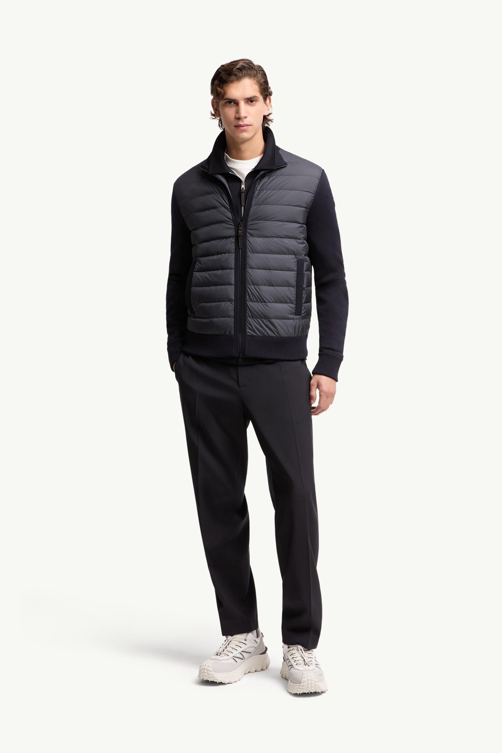 Moncler Padded Zip-Up Wool Cardigan Navy Blue Navy Blue
