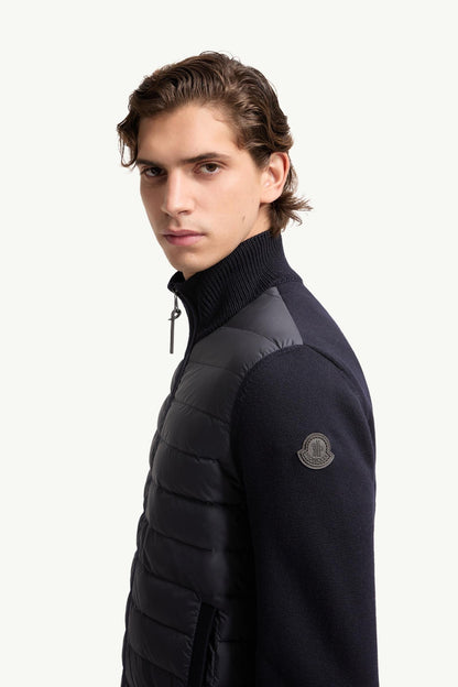 Moncler Padded Zip-Up Wool Cardigan Navy Blue Navy Blue