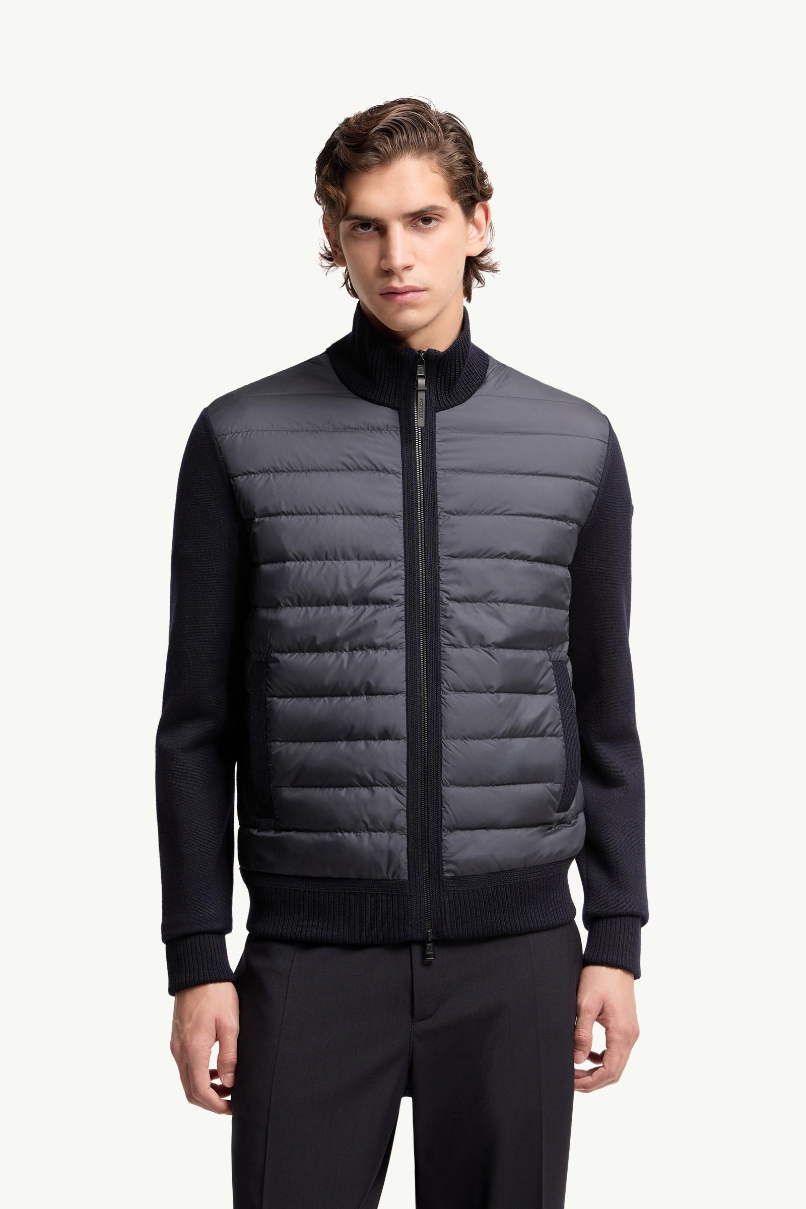 Moncler Padded Zip-Up Wool Cardigan Navy Blue Navy Blue