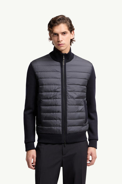 Moncler Padded Zip-Up Wool Cardigan Navy Blue Navy Blue