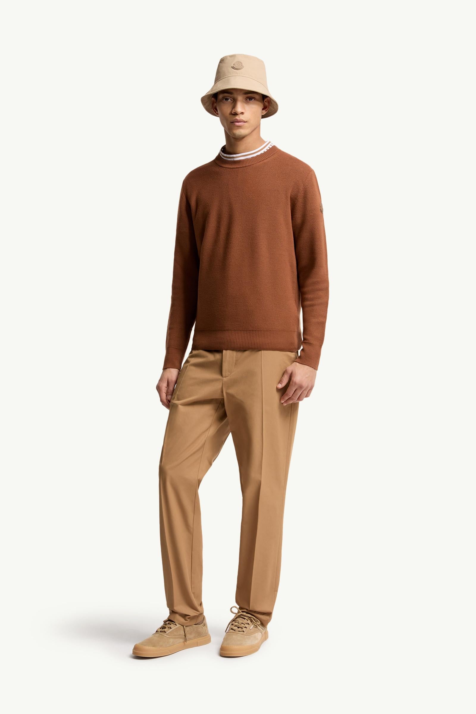 Moncler Leather Logo Wool Sweater Brick Red Brick Red