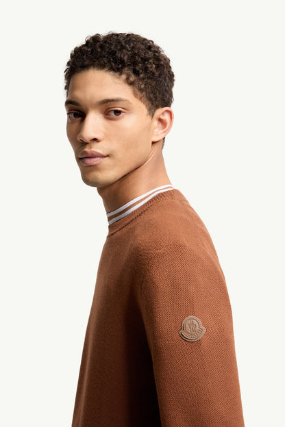 Moncler Leather Logo Wool Sweater Brick Red Brick Red