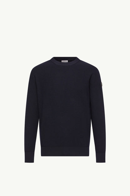 Moncler Leather Logo Wool Sweater Navy Blue Navy Blue