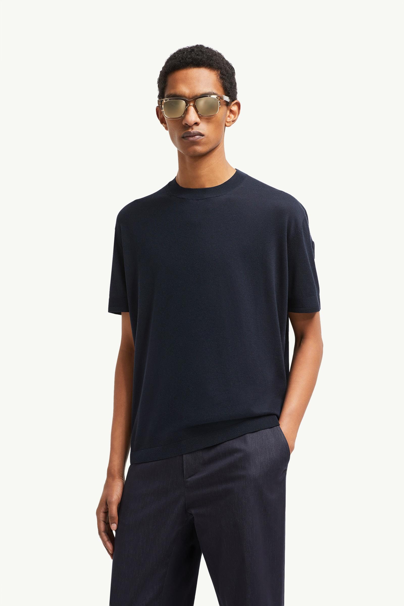 Moncler Silk & Cotton T-Shirt Navy Blue Navy Blue