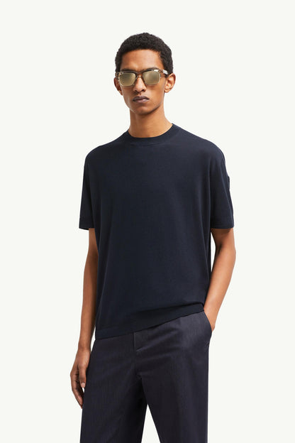 Moncler Silk & Cotton T-Shirt Navy Blue Navy Blue