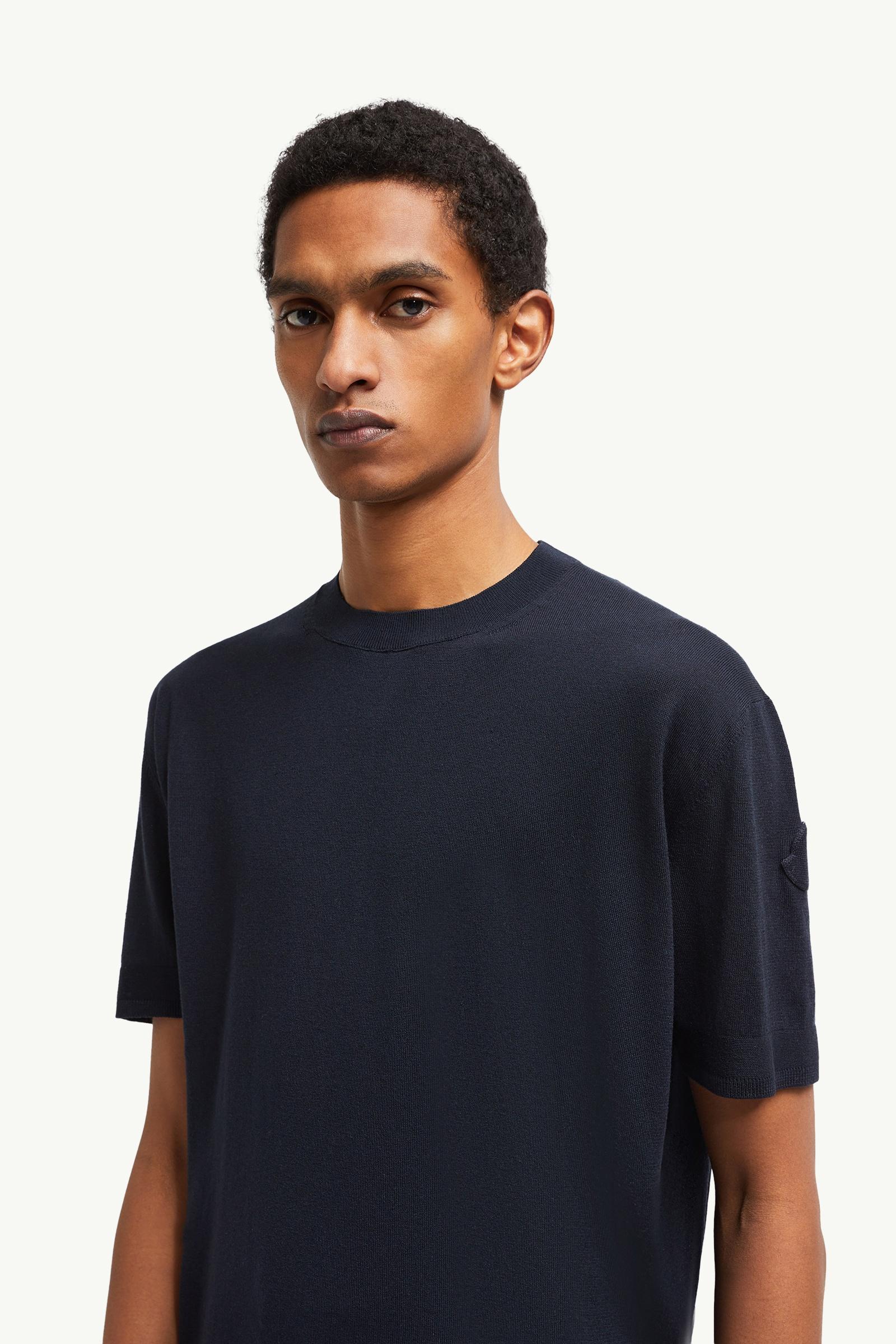 Moncler Silk & Cotton T-Shirt Navy Blue Navy Blue