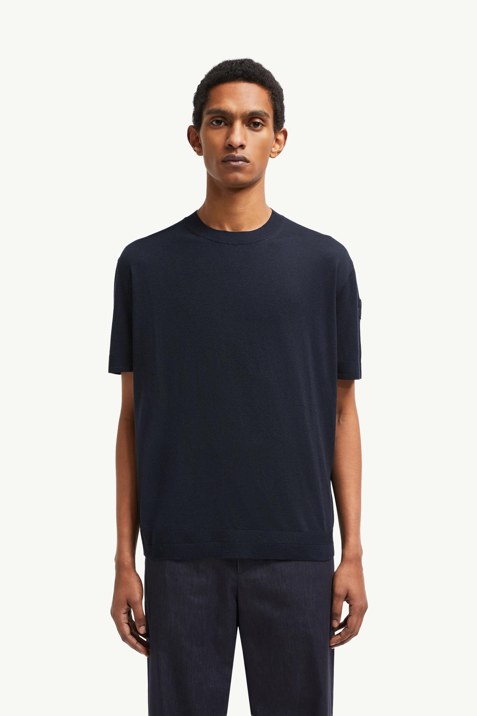 Moncler Silk & Cotton T-Shirt Navy Blue Navy Blue