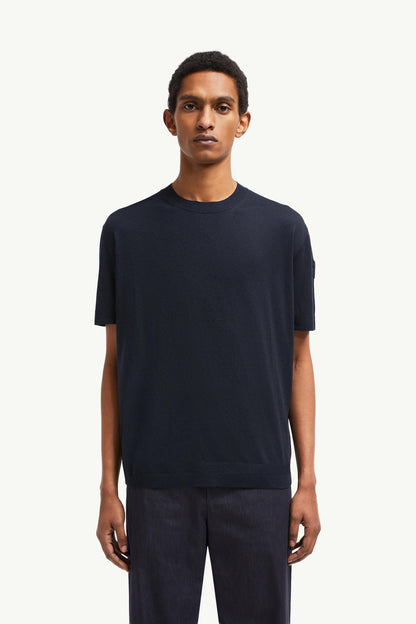 Moncler Silk & Cotton T-Shirt Navy Blue Navy Blue