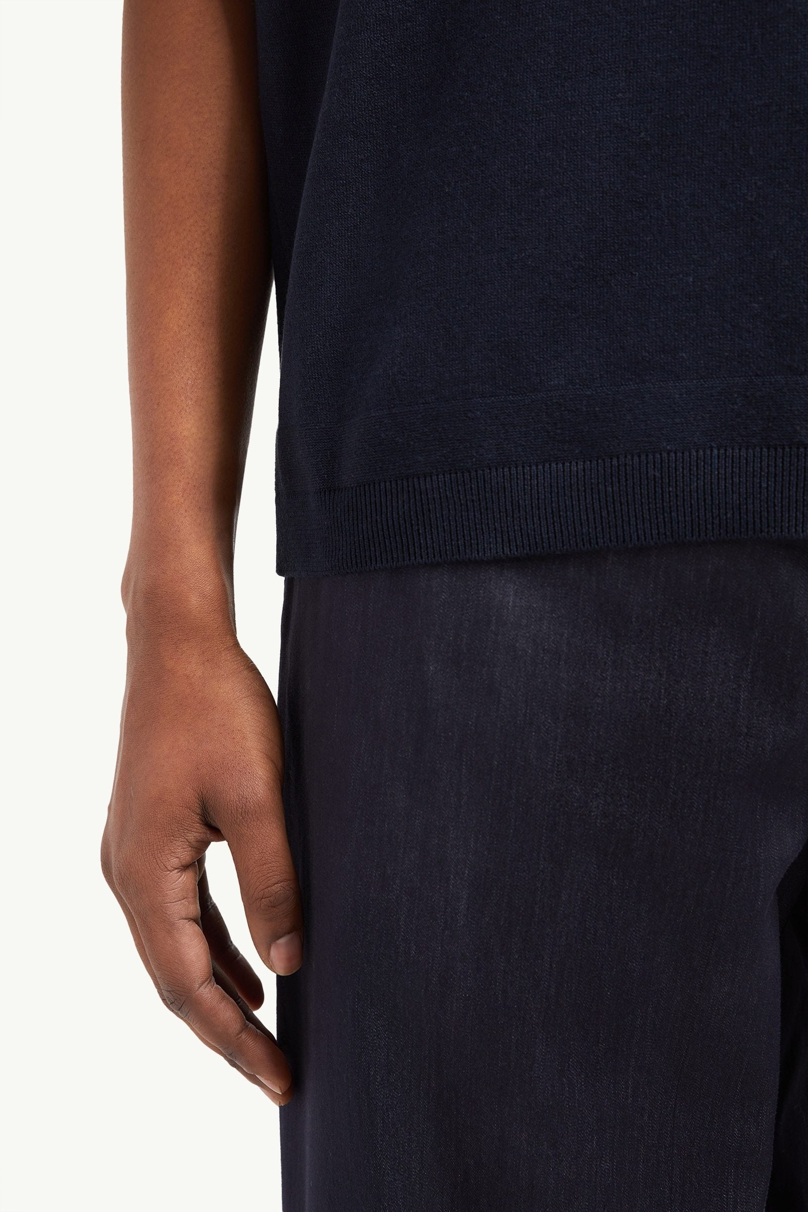 Moncler Silk & Cotton T-Shirt Navy Blue Navy Blue