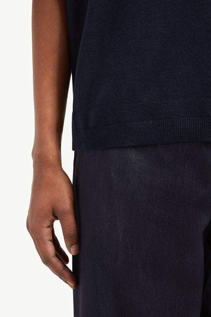 Moncler Silk & Cotton T-Shirt Navy Blue Navy Blue