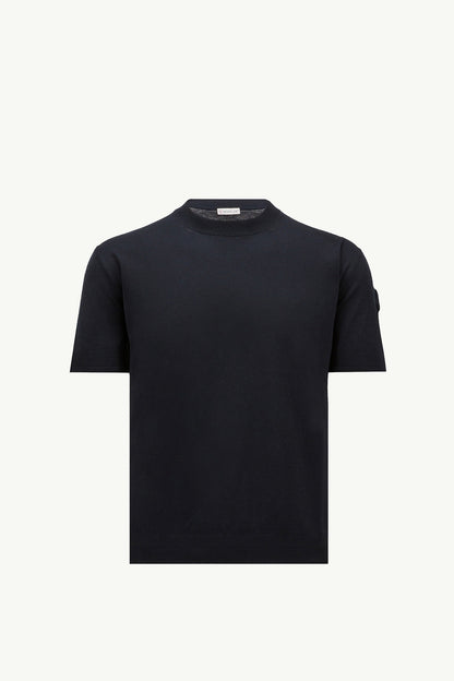 Moncler Silk & Cotton T-Shirt Navy Blue Navy Blue