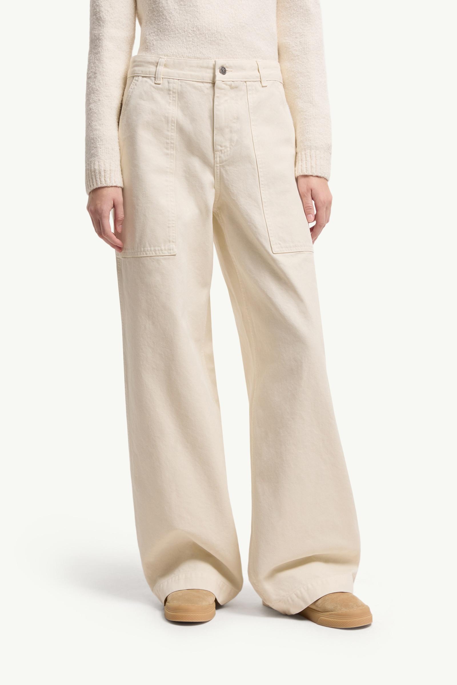 Moncler Leather Logo Cotton Pants Light Beige Light Beige